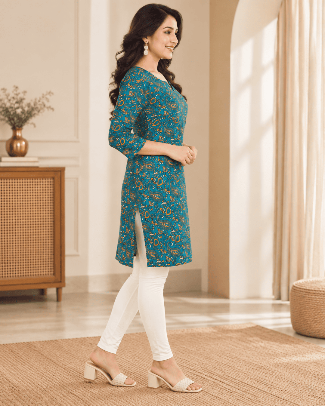 Navy Blue Embroidered 3 Piece Kurti Set