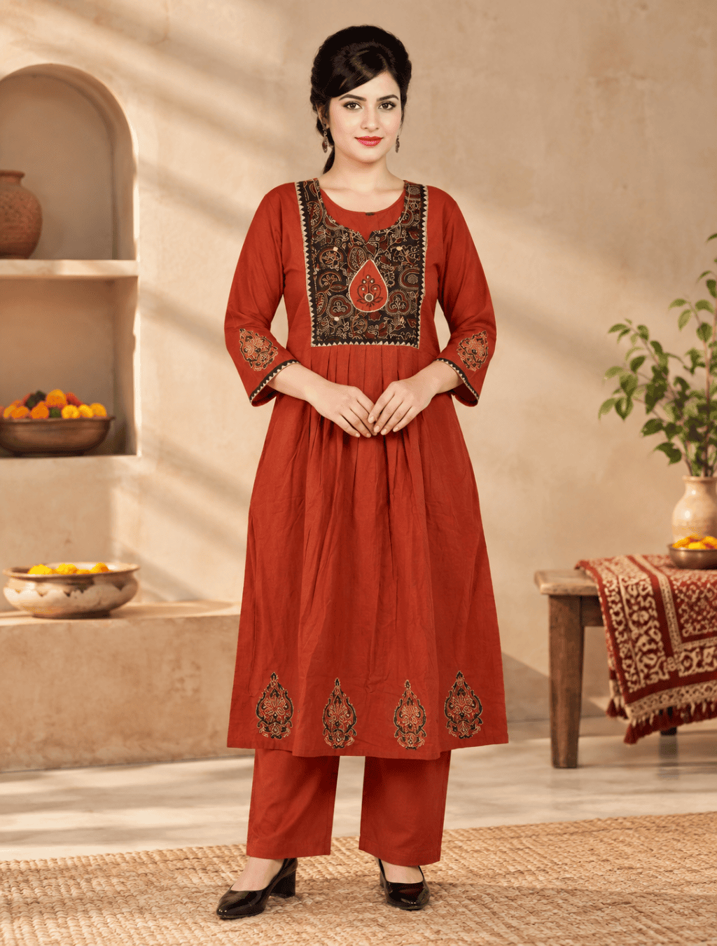 Dhabu Cotton Two-Piece Kurta Set