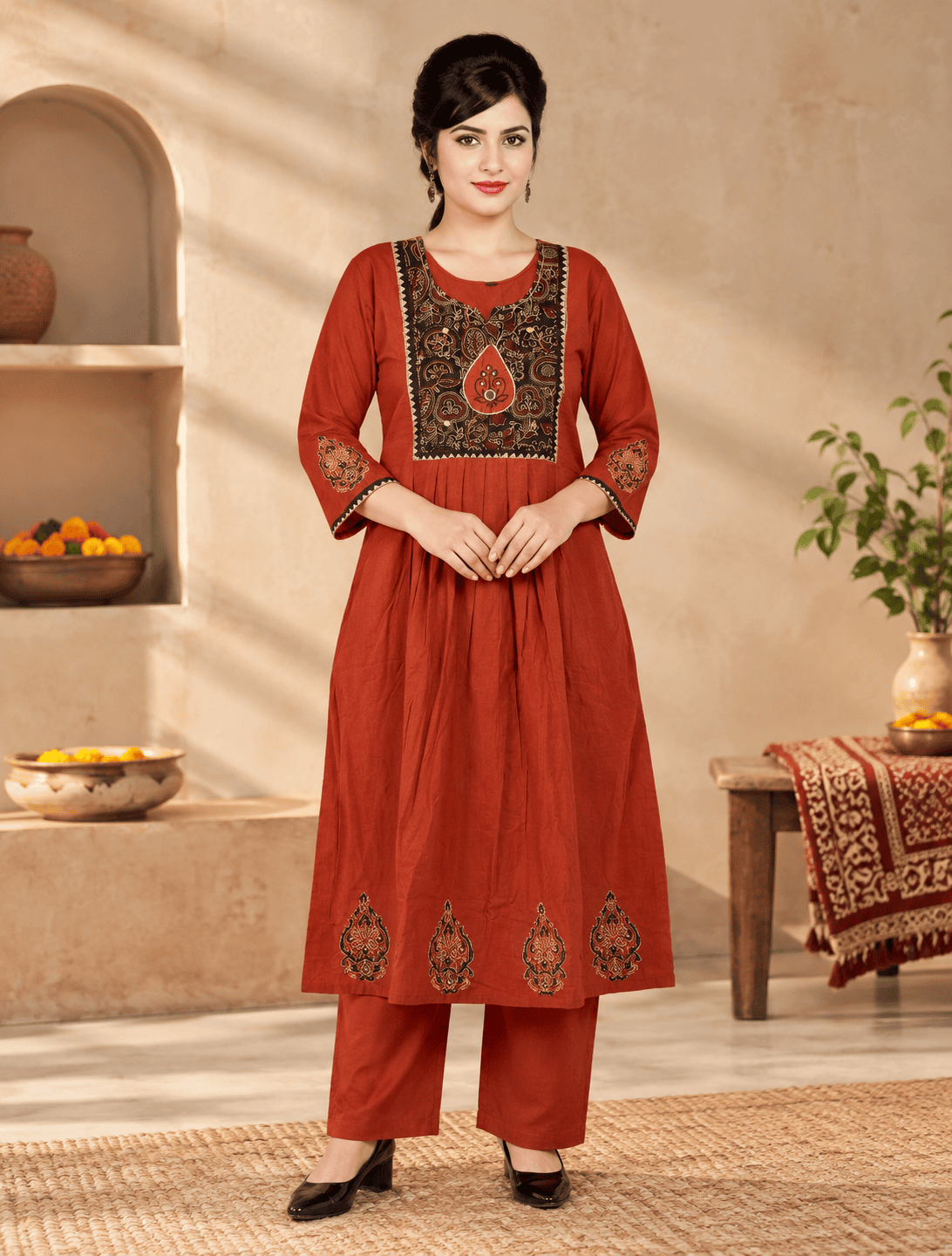 Dhabu Cotton Two-Piece Kurta Set