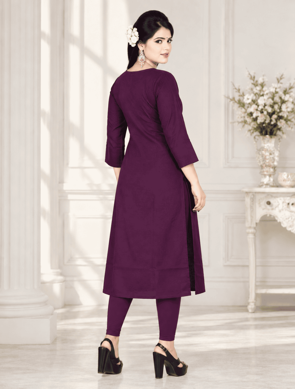 Violet Velvet Self-Work Kurta with Leggings – DNO-314