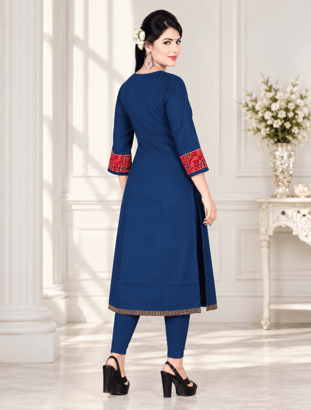 Printed Cotton Kurta – Blue & Maroon
