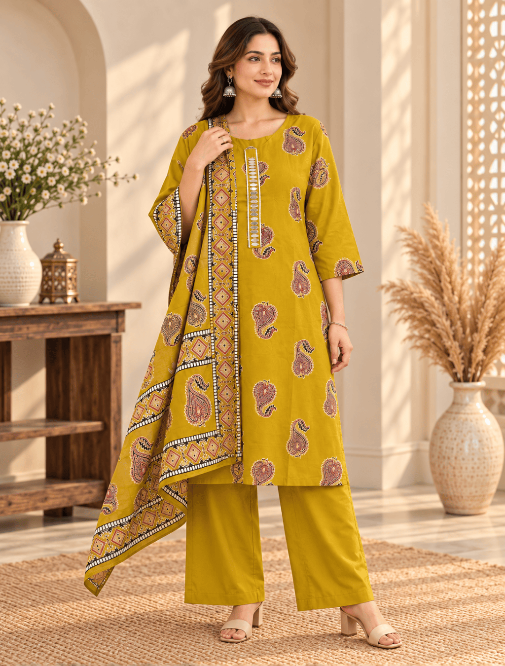 Mustard Paisley Printed 3-Piece Set
