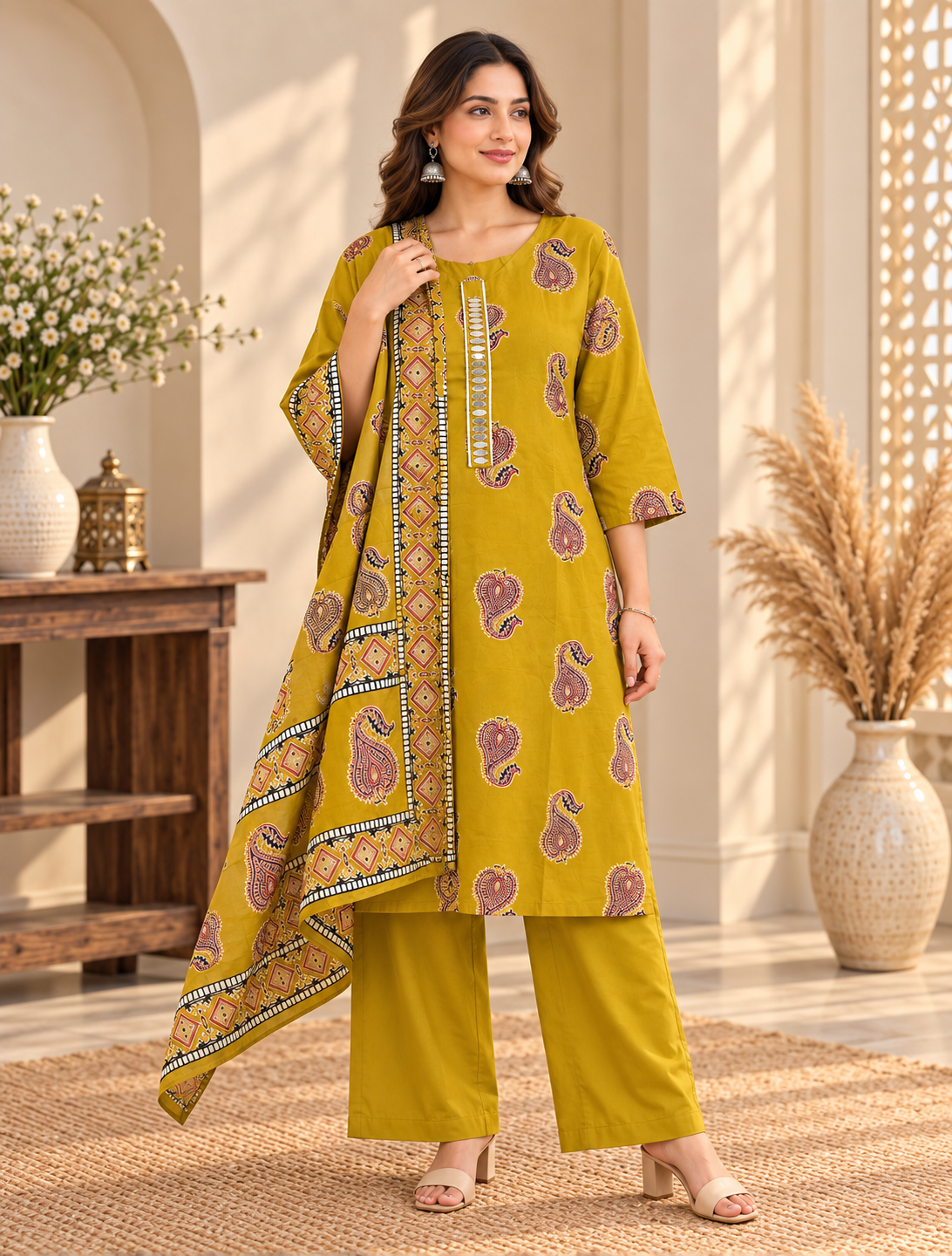 Mustard Paisley Printed 3-Piece Set