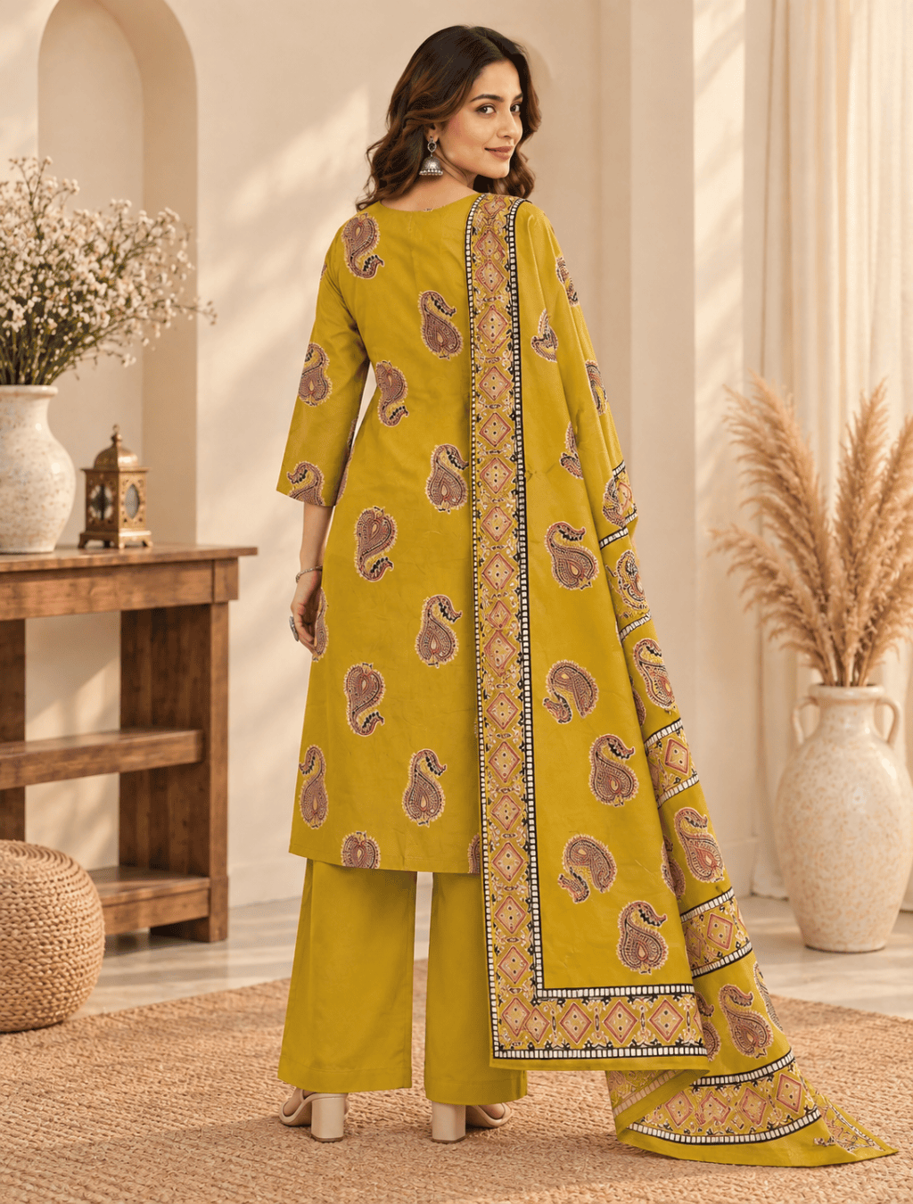 Mustard Paisley Printed 3-Piece Set