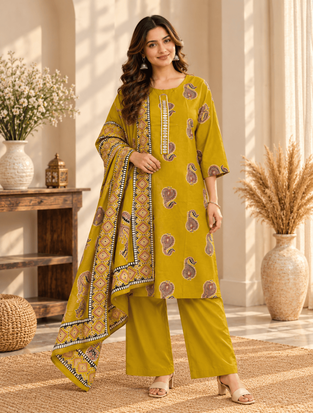 Mustard Paisley Printed 3-Piece Set
