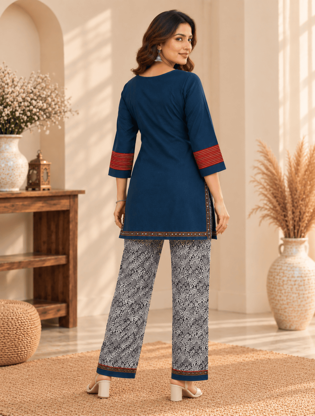 Navy Blue Printed Short Top