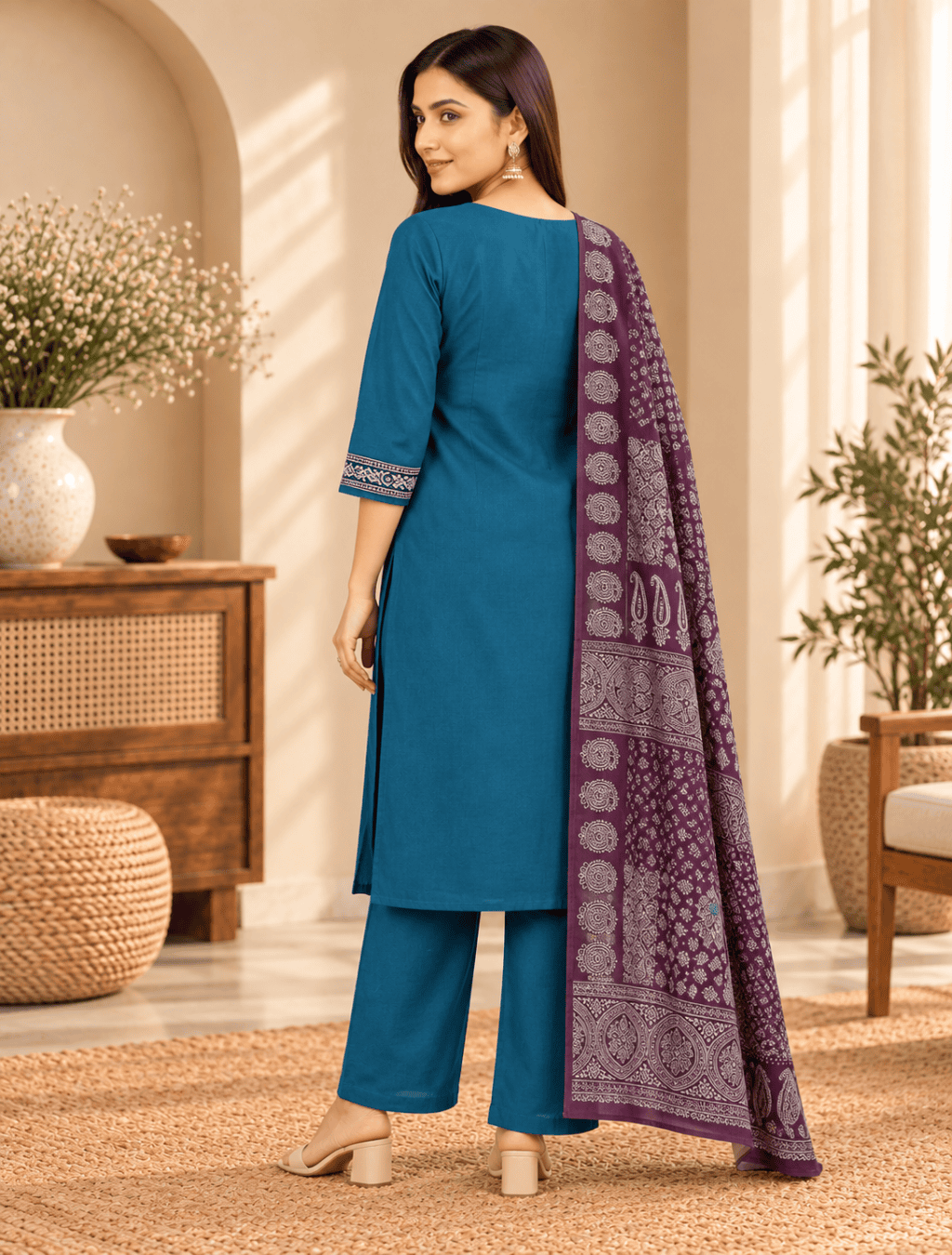 Dhabu Cotton Kanch Work Pant Top with Dupatta Set – D.238-C