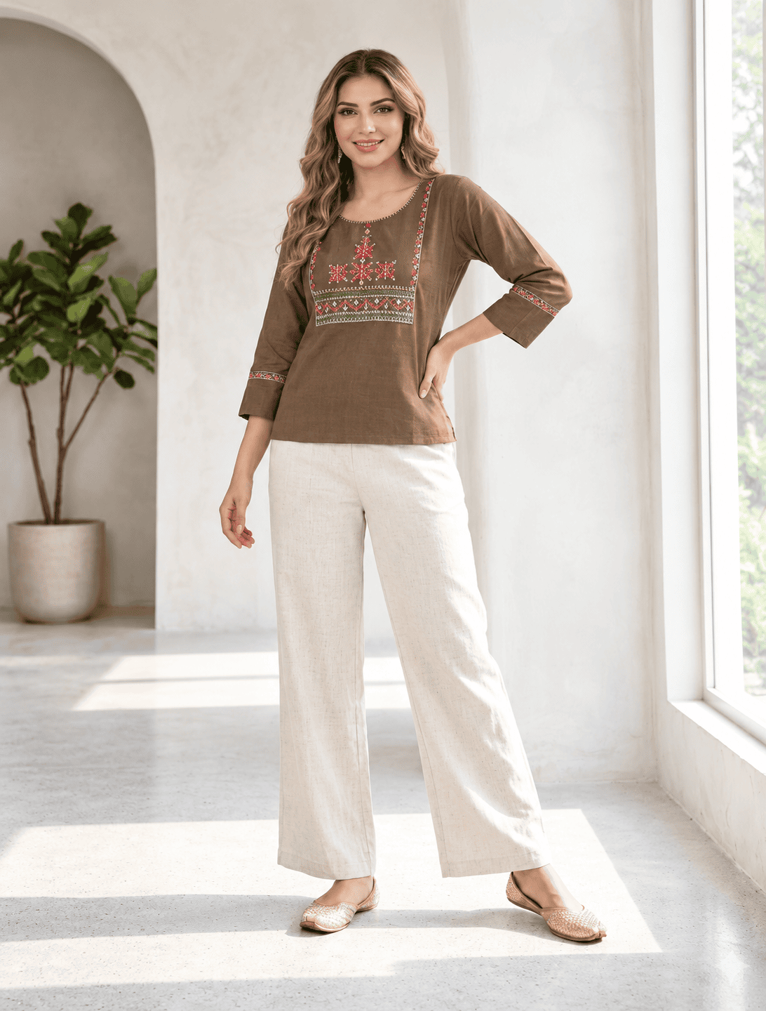 Aura Dabu Ethnic Kurti – Brown