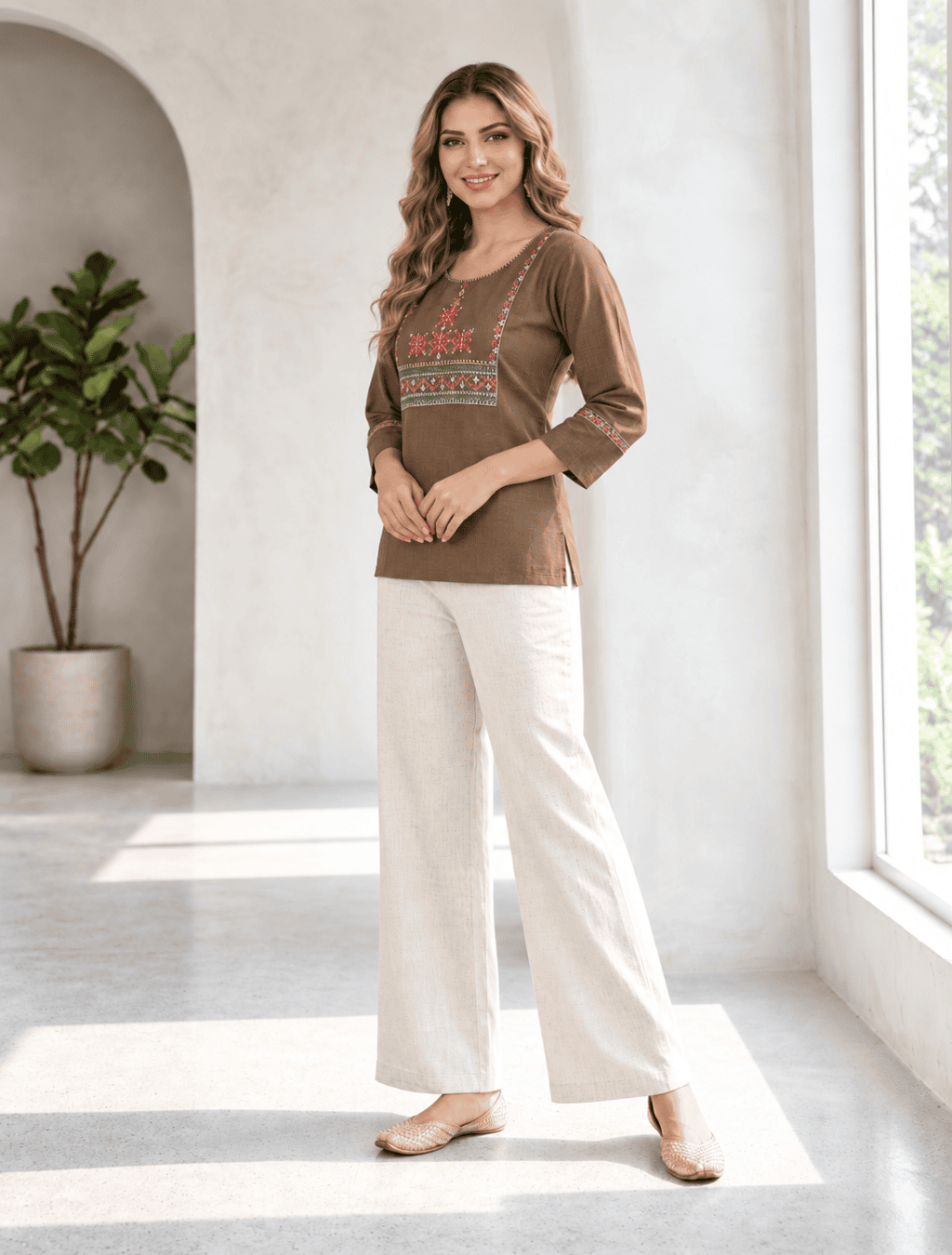 Aura Dabu Ethnic Kurti – Brown