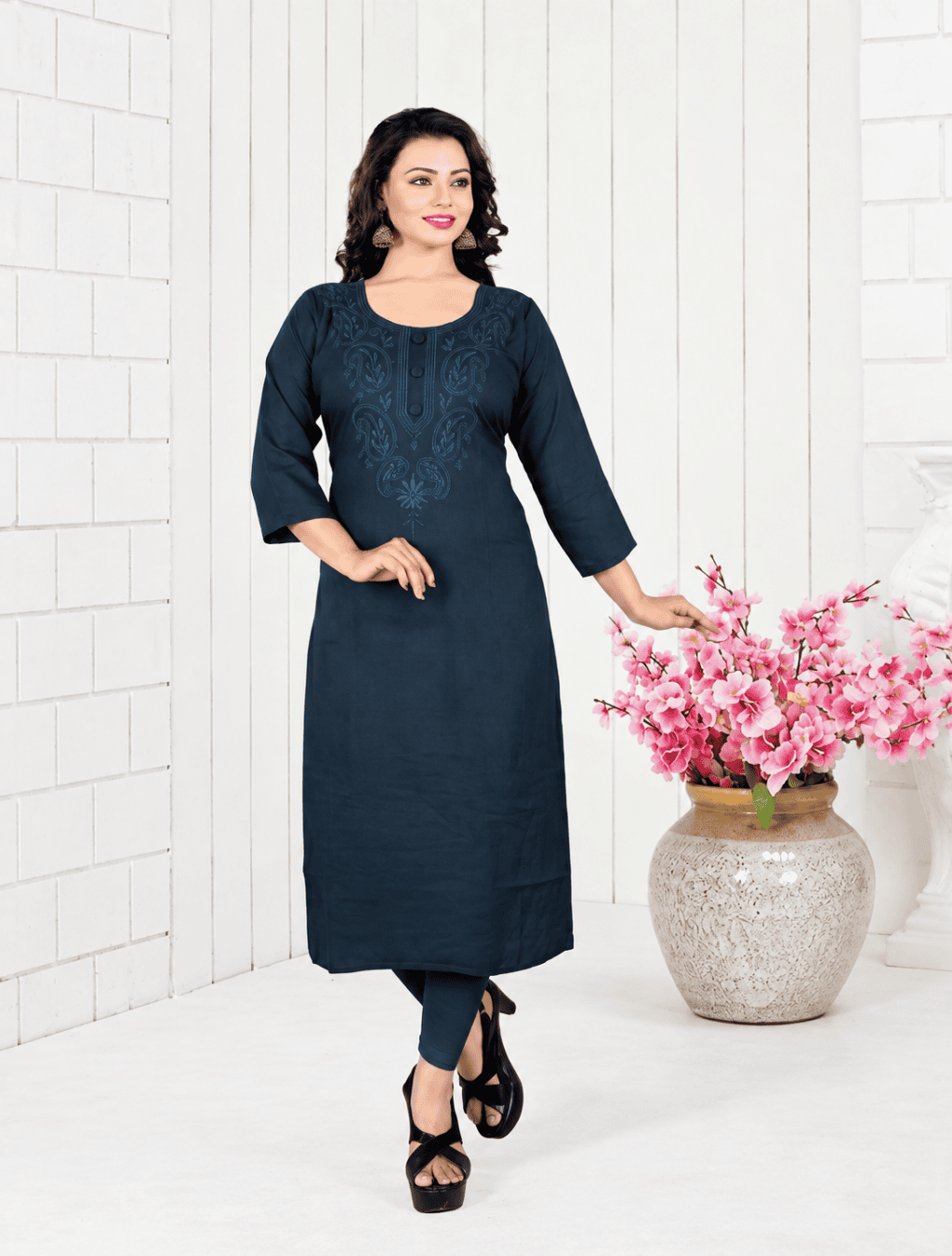 Heavy Rayon Self-Work Kurti – D.NO-320