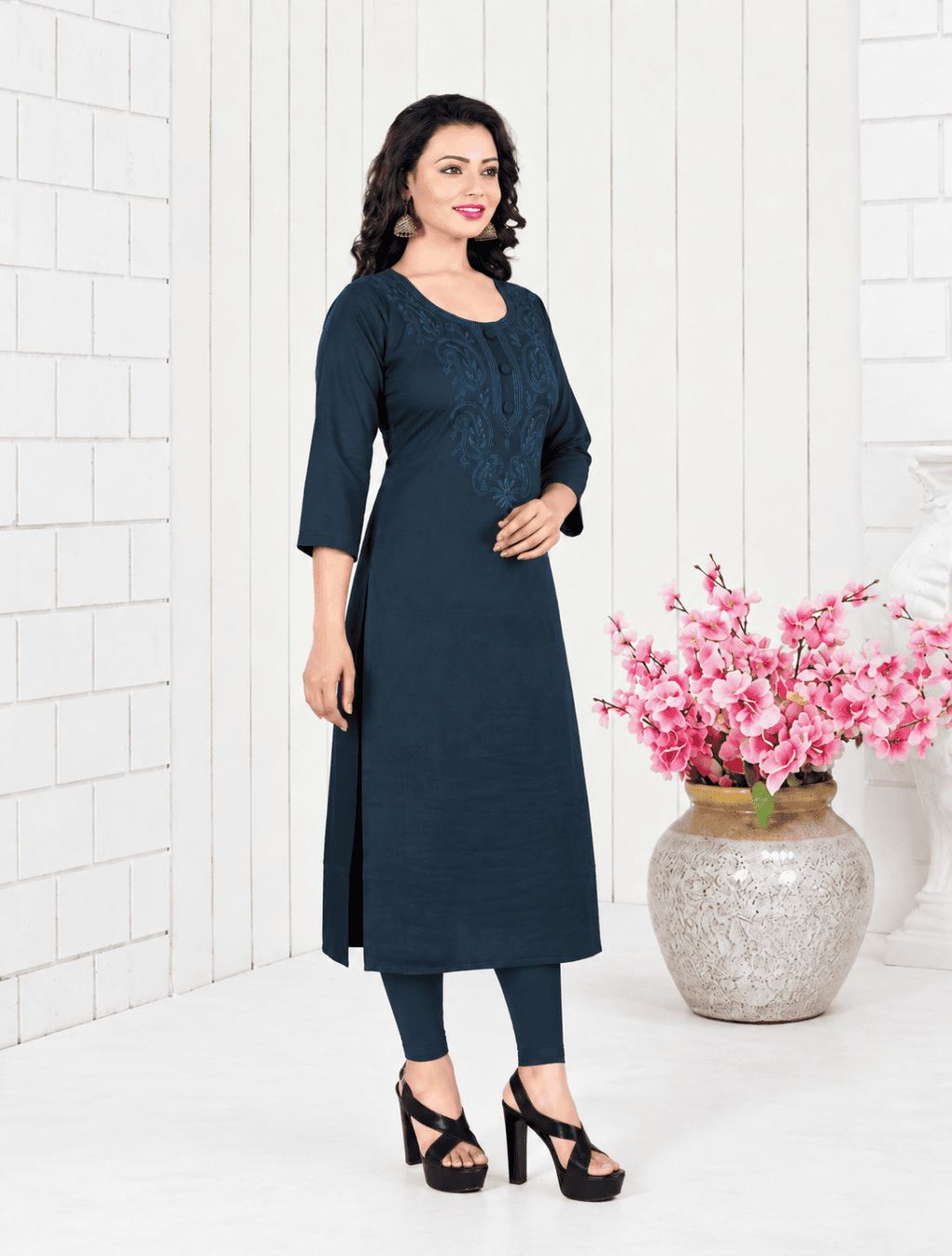 Heavy Rayon Self-Work Kurti – D.NO-320