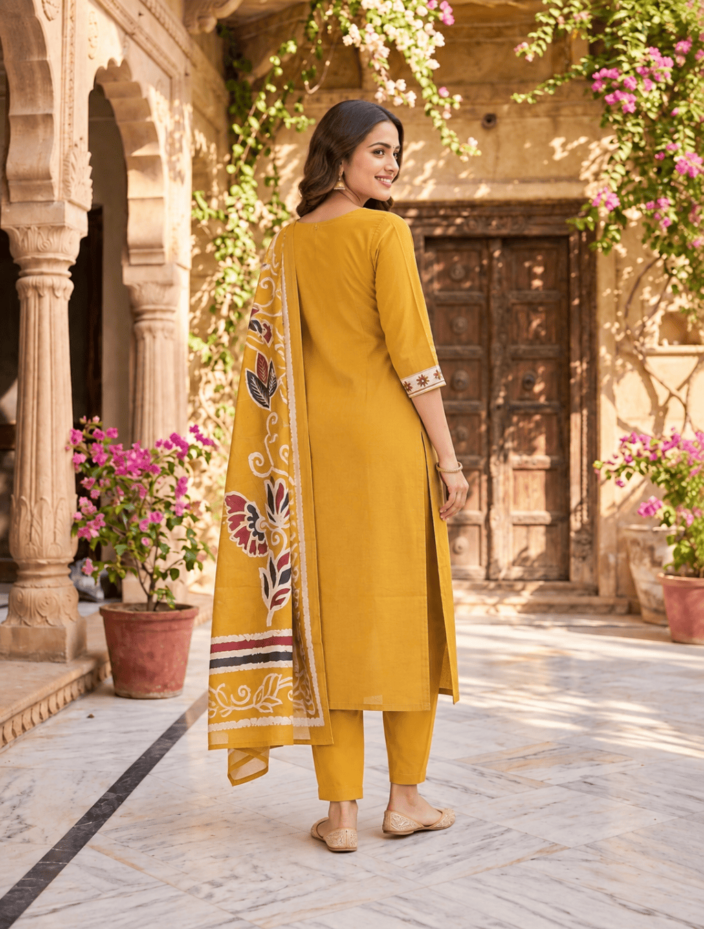 Dhabu Cotton 3-Piece Kurta Set with Dupatta