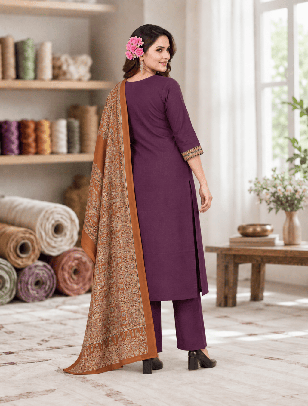 Dhabu Cotton Kanch Work 3-Piece Set with Dupatta – D.239-C